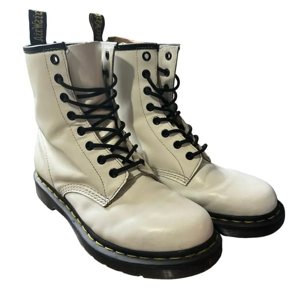 Dr. Martens 1460 Smooth Leather Lace Up Boots In White Size 9